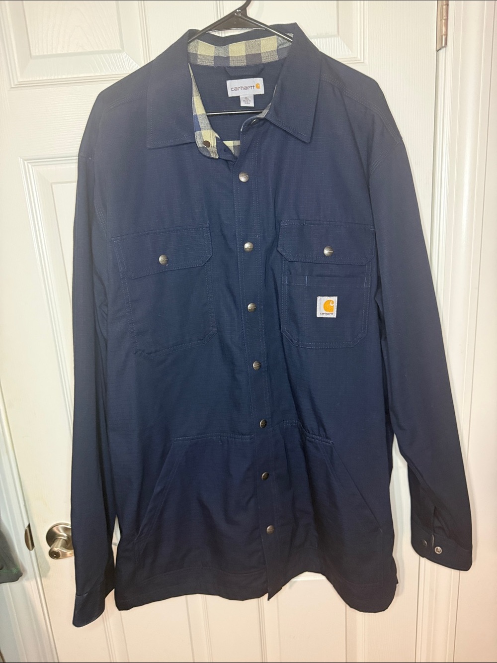 Carhartt Navy Men's Work Jacket with Plaid Lining